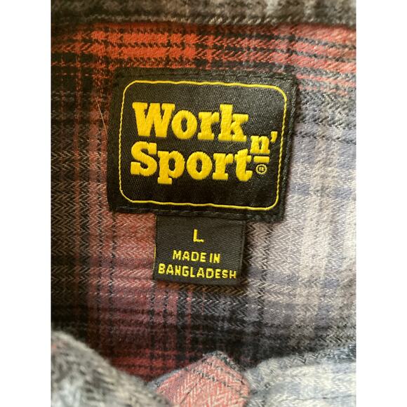Work n’ Sport Men’s Flannel Shirt L Red Gray Black Plaid Button-Up 100% Cotton - Picture 2 of 9